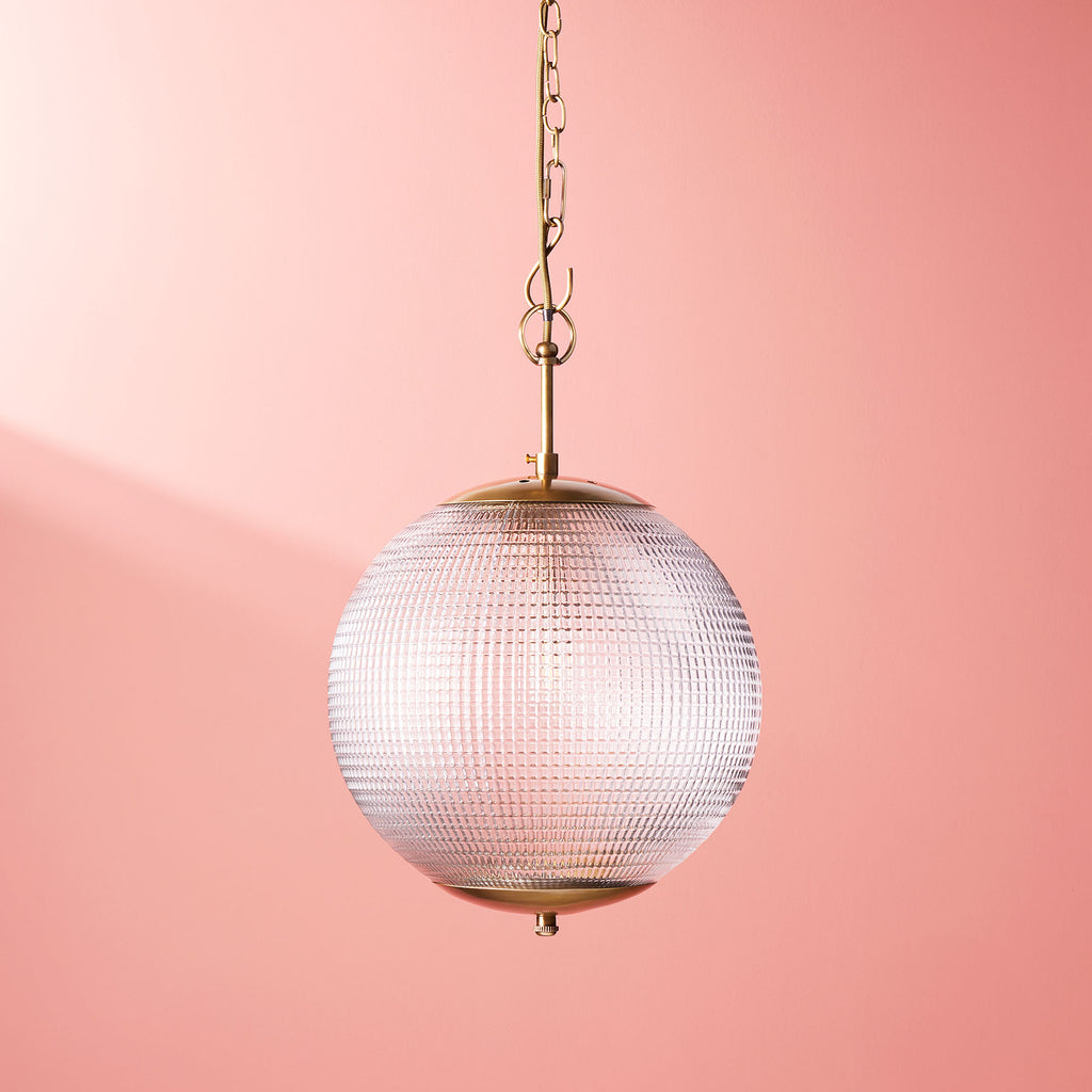 Smaller Holophane pendant light in clear glass